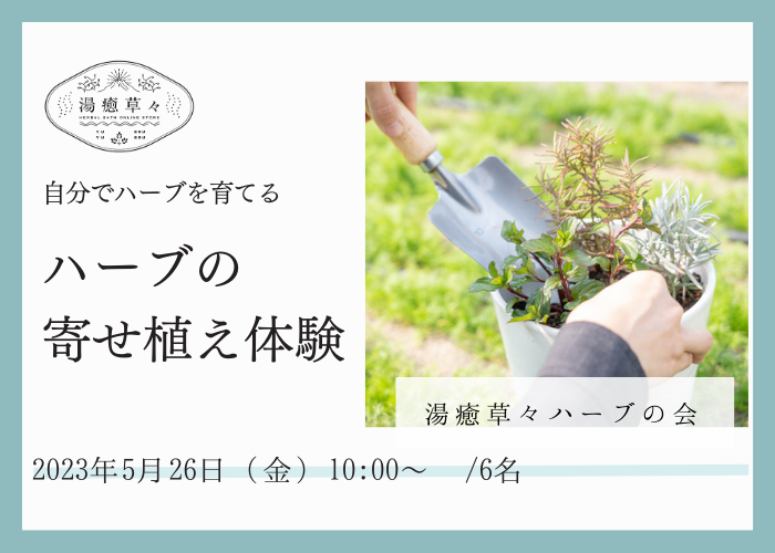 【5/26 開催 湯癒草々ハーブの会】「ハーブの寄せ植えを楽しもう」